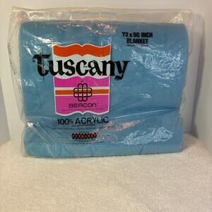 Vintage Tuscany by Beacon NOS Sealed Twin Full Blanket 72x90 Blue Satin Edge